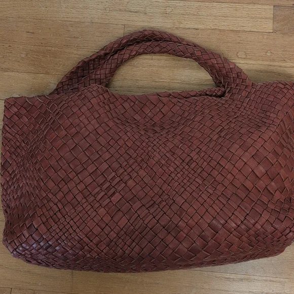 Falorni Luxury Woven Soft Leather Tote NWOT Reddish Brown - Picture 4 of 16